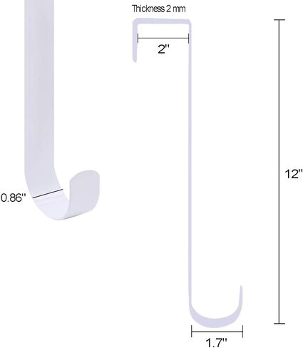 2 Pack Solid Wreath Hanger for Front Door Window Wreath Hooks Holder Over The Door Metal Hook Hangers (White, 12 inch) in Kuwait