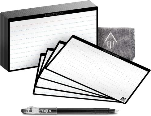 بطاقات Rocketbook Cloud - بطاقات ملاحظات صديقة للبيئة وقابلة لإعادة الاستخدام مع قلم Pilot FriXion ColorStick وقطعة قماش من الألياف الدقيقة متضمنة - مجموعة واحدة مكونة من 40 (3 × 5 بوصات) وحامل قلم/قلم رصاص (محطة القلم) in Kuwait