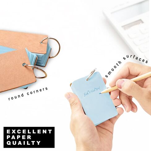 AVA Blank Colored Index Cards with Binding Rings, Easy Flip Flashcards, Study & Review Materials (Blue) in Saudi Arabia