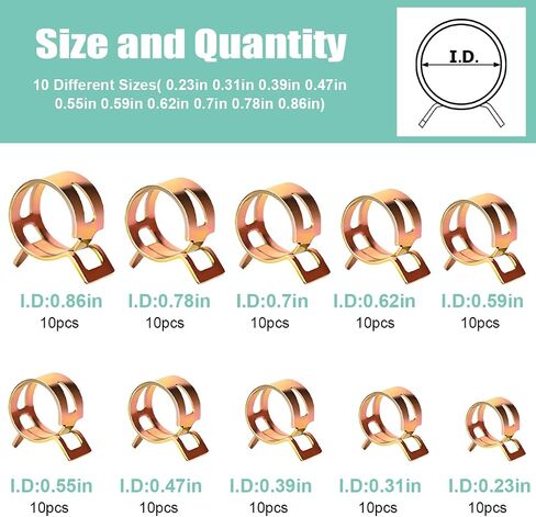 BELOMI 60Pcs Spring Hose Clamp Assortment kits, Fuel Line Silicone Vacuum Hose Pipe Clamp, Low Pressure Air Tube Clamps Fastener, Spring Band Type Action Hose Clamps Pipe Clamp in Saudi Arabia