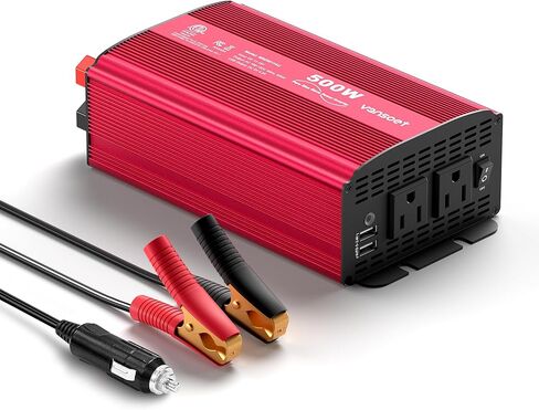 500W Pure Sine Wave Power Inverter, DC 12V to 110V AC Car Plug Inverter Adapter with 4.2A Dual USB Charging Ports and 2 AC Outlets Car Charger (Black) in Kuwait