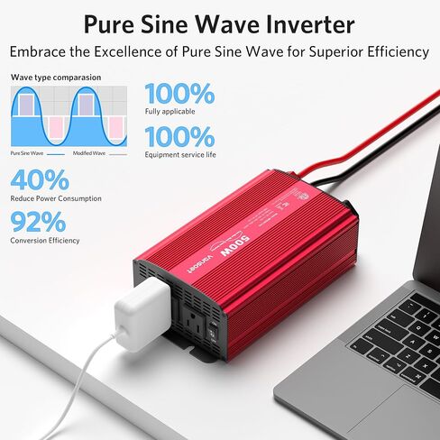 500W Pure Sine Wave Power Inverter, DC 12V to 110V AC Car Plug Inverter Adapter with 4.2A Dual USB Charging Ports and 2 AC Outlets Car Charger (Black) in Kuwait