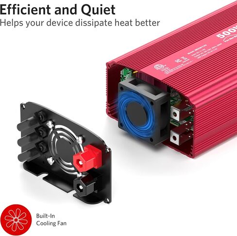 500W Pure Sine Wave Power Inverter, DC 12V to 110V AC Car Plug Inverter Adapter with 4.2A Dual USB Charging Ports and 2 AC Outlets Car Charger (Black) in Kuwait