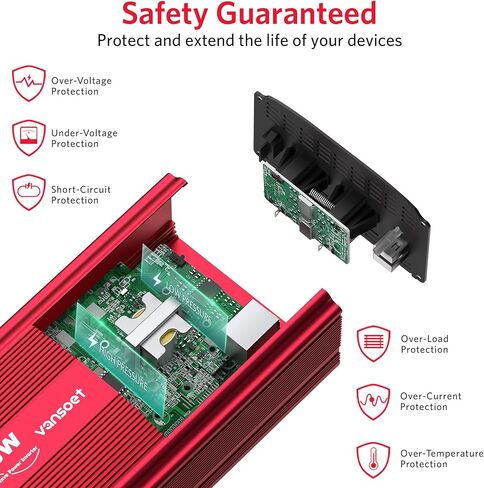 500W Pure Sine Wave Power Inverter, DC 12V to 110V AC Car Plug Inverter Adapter with 4.2A Dual USB Charging Ports and 2 AC Outlets Car Charger (Black) in Kuwait
