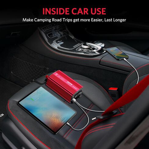 500W Pure Sine Wave Power Inverter, DC 12V to 110V AC Car Plug Inverter Adapter with 4.2A Dual USB Charging Ports and 2 AC Outlets Car Charger (Black) in Kuwait