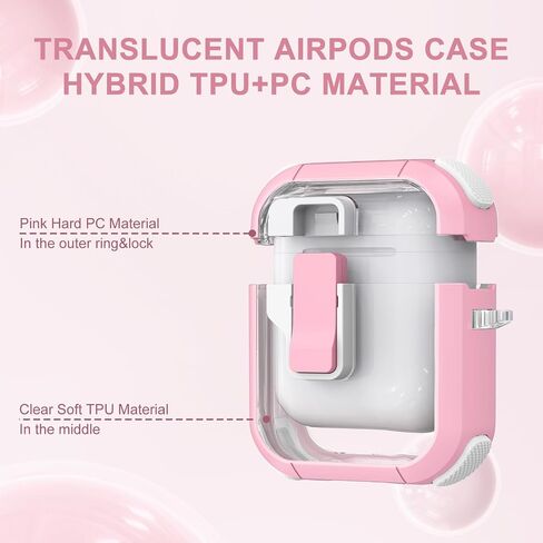 Clear Case for AirPods 2nd/1st Generation, Automatic Snap Switch Secure Lock AirPod Case Cover for Apple AirPods 2&1 Gen Charging Case with Metal Keychain,Army Green in Saudi Arabia