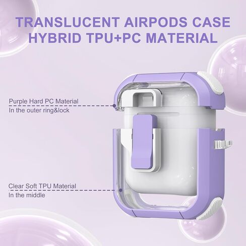 Clear Case for AirPods 2nd/1st Generation, Automatic Snap Switch Secure Lock AirPod Case Cover for Apple AirPods 2&1 Gen Charging Case with Metal Keychain,Army Green in Saudi Arabia