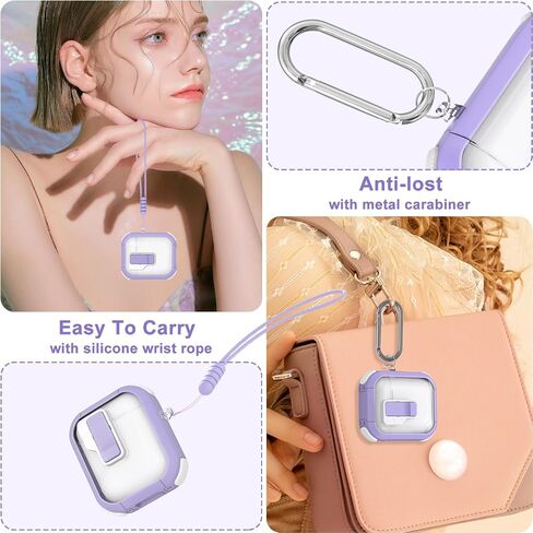 Clear Case for AirPods 2nd/1st Generation, Automatic Snap Switch Secure Lock AirPod Case Cover for Apple AirPods 2&1 Gen Charging Case with Metal Keychain,Army Green in Saudi Arabia