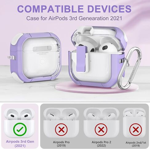 Clear Case for AirPods 3 Gen Case 2021, Automatic Snap Switch Secure Lock Airpod Case Cover for Apple Airpods 3rd Generation Charging Case with Metal Keychain,Army Green in Kuwait