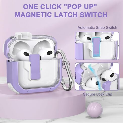 Clear Case for AirPods 3 Gen Case 2021, Automatic Snap Switch Secure Lock Airpod Case Cover for Apple Airpods 3rd Generation Charging Case with Metal Keychain,Army Green in Kuwait