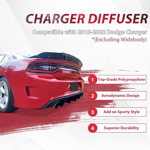 KUAFU الناشر الخلفي متوافق مع 2015-2023 دودج تشارجر Scat SRT Daytona GT R/T نماذج غير عريضة الجسم الستارة الخلفية المصد الشفاه الفاصل المفسد الناشر ABS البلاستيك الأسود in Kuwait