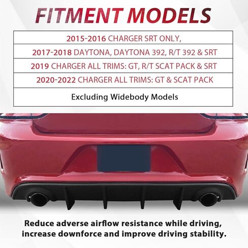 KUAFU الناشر الخلفي متوافق مع 2015-2023 دودج تشارجر Scat SRT Daytona GT R/T نماذج غير عريضة الجسم الستارة الخلفية المصد الشفاه الفاصل المفسد الناشر ABS البلاستيك الأسود in Kuwait