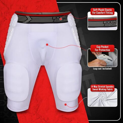 حزام كرة القدم Exxact Sports Rebel 5-Pad للكبار للرجال مع الورك والفخذين ومنصات عظمة الذنب، وسروال ضغط مبطن، وحزام كرة قدم للرجال مع جيب للكوب، وسادات واقية لكرة القدم in Saudi Arabia