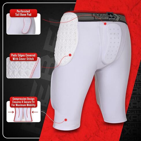 حزام كرة القدم Exxact Sports Rebel 5-Pad للكبار للرجال مع الورك والفخذين ومنصات عظمة الذنب، وسروال ضغط مبطن، وحزام كرة قدم للرجال مع جيب للكوب، وسادات واقية لكرة القدم in Saudi Arabia