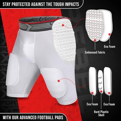 حزام كرة القدم Exxact Sports Rebel 5-Pad للكبار للرجال مع الورك والفخذين ومنصات عظمة الذنب، وسروال ضغط مبطن، وحزام كرة قدم للرجال مع جيب للكوب، وسادات واقية لكرة القدم in Saudi Arabia