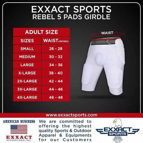 حزام كرة القدم Exxact Sports Rebel 5-Pad للكبار للرجال مع الورك والفخذين ومنصات عظمة الذنب، وسروال ضغط مبطن، وحزام كرة قدم للرجال مع جيب للكوب، وسادات واقية لكرة القدم in Saudi Arabia