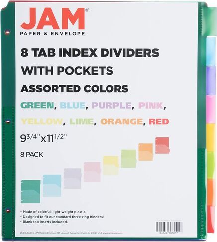 JAM PAPER Plastic Index 5-Tab Dividers w/Double Pockets - 9 3/4 x 11 1/2 - Clear - 5 Tabbed Dividers/Pack in Saudi Arabia