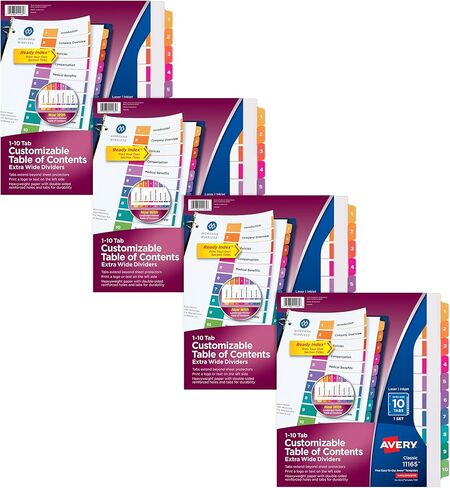 Avery Extra-Wide Ready Index Dividers for 3 Ring Binders, 10 Tab Set, Printable Table of Contents, White Paper, Multicolored Tabs, Works with Sheet Protectors, 1 Set (11165) in Kuwait