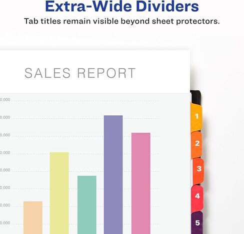 Avery Extra-Wide Ready Index Dividers for 3 Ring Binders, 10 Tab Set, Printable Table of Contents, White Paper, Multicolored Tabs, Works with Sheet Protectors, 1 Set (11165) in Kuwait