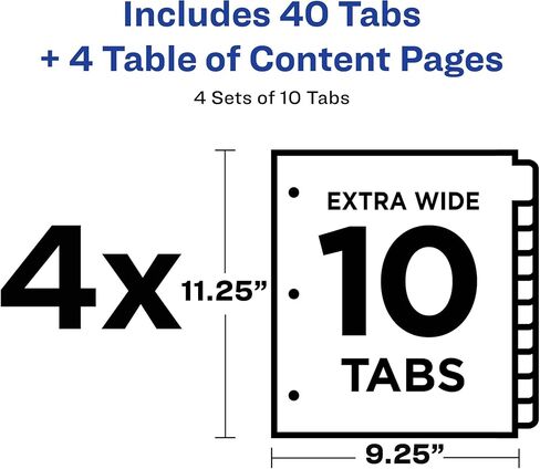 Avery Extra-Wide Ready Index Dividers for 3 Ring Binders, 10 Tab Set, Printable Table of Contents, White Paper, Multicolored Tabs, Works with Sheet Protectors, 1 Set (11165) in Kuwait