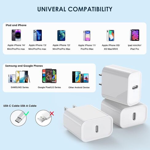 كتلة شاحن سريع iPhone 15، 【3 عبوات】وحدة شاحن حائط USB C بقدرة 20 واط، كتلة شحن فائقة السرعة 20 واط، محول PD 3.0 من النوع C لهاتف iPhone 15 Pro Max/iPhone 14 Plus/13/12/11/AirPods/iPad Pro/Air/ ميني in Saudi Arabia