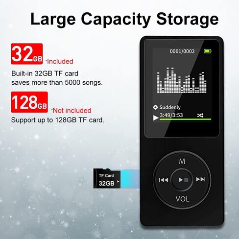 مشغل MP3 SKYBESS مع بلوتوث، مشغل موسيقى MP3 بسعة 32 جيجابايت مع فتحة بطاقة TF، مشغلات MP3 المحمولة مع وظيفة تشغيل راديو FM/فيديو/تشغيل عشوائي مع مكبر صوت خارجي، بما في ذلك سماعات الأذن in Kuwait