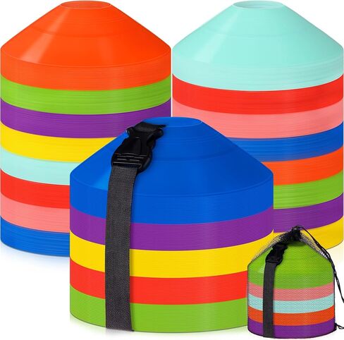 Sratte 200 Pcs Soccer Cones with Strap and Mesh Bag Agility Disc Cones Soccer Training Cones Disc Sports Cones for Drills Challenge Football Basketball Skating Kids Games Outdoor Indoor in Kuwait