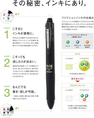 Pilot Frixion Ball Knock 4 Color Gel Ink Multi-Pen, Black (LKFB-80EF-B) in Saudi Arabia