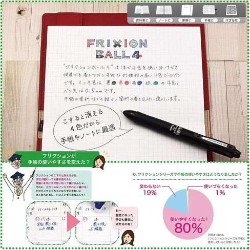 Pilot Frixion Ball Knock 4 Color Gel Ink Multi-Pen, Black (LKFB-80EF-B) in Saudi Arabia