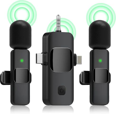 ميكروفون لافالير لاسلكي لهواتف iPhone، وAndroid، وiPad، والكاميرا، وميكروفون صغير 2.4 جيجا هرتز، جهاز استقبال 3 في 1 لتسجيل الفيديو/Vlog/TikTok/YouTube/مقابلة/بث مباشر in Saudi Arabia