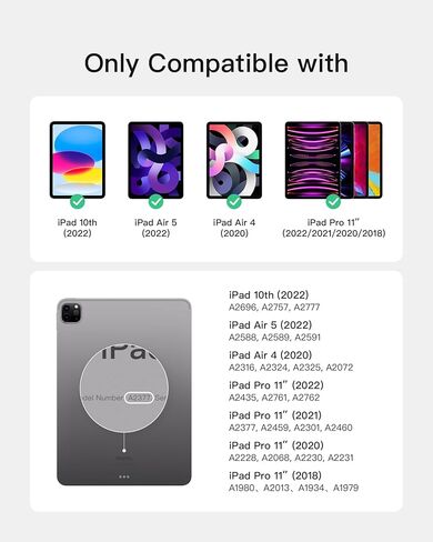 لوحة مفاتيح Inateck iPad الجيل العاشر متوافقة مع iPad 10th 2022، iPad Air 5th/4th Gen 2022/2020، iPad Pro 11 3rd/2nd/1st، لوحة مفاتيح iPad مغناطيسية قابلة للفصل مع حامل قلم رصاص، KB04002 (أسود) in Kuwait