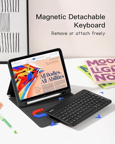 لوحة مفاتيح Inateck iPad الجيل العاشر متوافقة مع iPad 10th 2022، iPad Air 5th/4th Gen 2022/2020، iPad Pro 11 3rd/2nd/1st، لوحة مفاتيح iPad مغناطيسية قابلة للفصل مع حامل قلم رصاص، KB04002 (أسود) in Kuwait