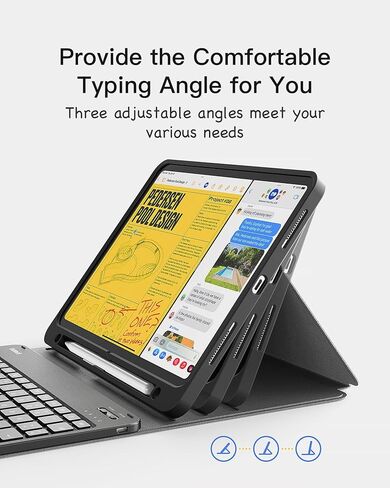 لوحة مفاتيح Inateck iPad الجيل العاشر متوافقة مع iPad 10th 2022، iPad Air 5th/4th Gen 2022/2020، iPad Pro 11 3rd/2nd/1st، لوحة مفاتيح iPad مغناطيسية قابلة للفصل مع حامل قلم رصاص، KB04002 (أسود) in Kuwait
