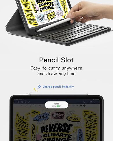 لوحة مفاتيح Inateck iPad الجيل العاشر متوافقة مع iPad 10th 2022، iPad Air 5th/4th Gen 2022/2020، iPad Pro 11 3rd/2nd/1st، لوحة مفاتيح iPad مغناطيسية قابلة للفصل مع حامل قلم رصاص، KB04002 (أسود) in Kuwait