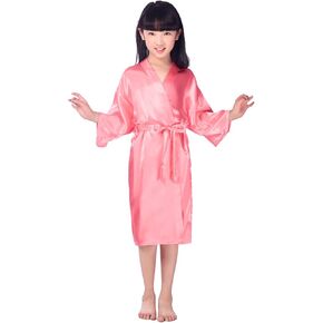 Yesky Children's Silk Stain Pure Kimono Wedding Dressing Gown Kimono Robes Bridal Lingerie Sleepwear (12, Navy Color)