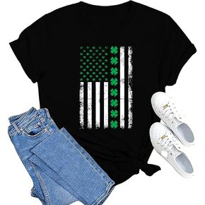 MAIHUN St. Patrick's Day Shirts Womens St. Paddys Day Shamrock Tshirt Green Clover Short Sleeve