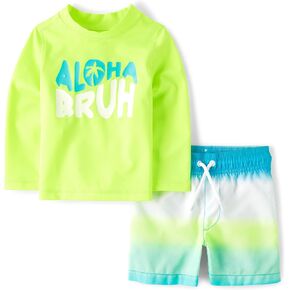 The Children's Place Baby Boys' and Toddler Long Sleeve Rashguard and Swim Trunks, 2 Piece Set in Kuwait