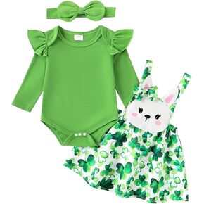 Baby Girls St. Patrick's Day Outfit Baby My 1St Patrick's Skirt Shamrock Clothes Four Leaf Clover Clothing Dress Set