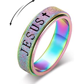 Fidget Spinner Anxiety Ring for Women: Fidget Toys Adults Cute Jesus Thumb Ring Stainless Steel Gold Silver Size 5 6 7 8 9 10