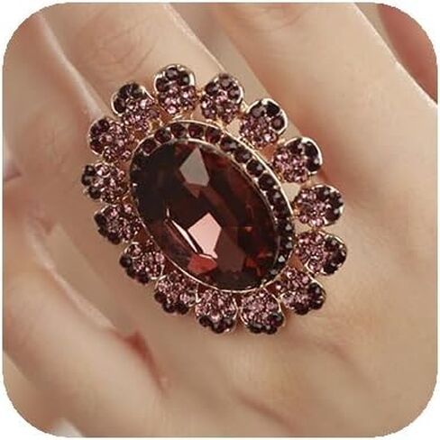 YERTTER Antique Gold Crystal Women Statement Ring Rhinestone Oval Ring Exaggerated Cocktail Ring Vintage Crystal Ring for Women Girls in Saudi Arabia