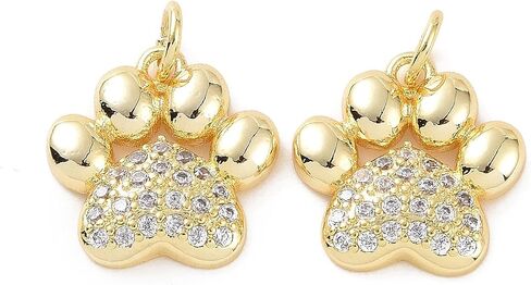 10pcs Gold Rhinestone Dog Paw Print Charm Pendant 18K Gold Plated Brass Micro Pave Cubic Zirconia Pendant with Loop 11.5x10.5mm for Jewelry Making in Saudi Arabia