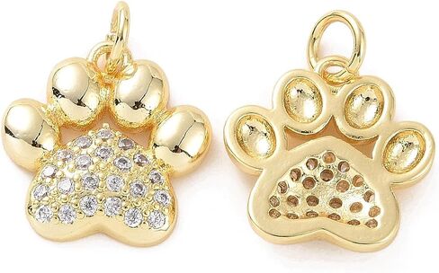 10pcs Gold Rhinestone Dog Paw Print Charm Pendant 18K Gold Plated Brass Micro Pave Cubic Zirconia Pendant with Loop 11.5x10.5mm for Jewelry Making in Saudi Arabia