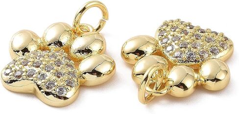 10pcs Gold Rhinestone Dog Paw Print Charm Pendant 18K Gold Plated Brass Micro Pave Cubic Zirconia Pendant with Loop 11.5x10.5mm for Jewelry Making in Saudi Arabia