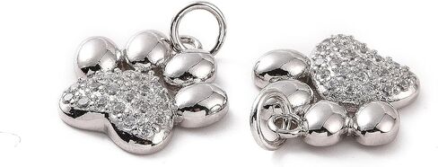 10pcs Gold Rhinestone Dog Paw Print Charm Pendant 18K Gold Plated Brass Micro Pave Cubic Zirconia Pendant with Loop 11.5x10.5mm for Jewelry Making in Saudi Arabia