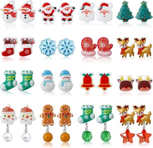 Christmas Clip on Earrings Gift for Kids Teen Girls Hypoallergenic 7 Pairs Sets Optional, Little Girl Cute Christmas Tree Santa Snowman Stockings Elk Small Clip in Earrings Jewelry Gifts in Saudi Arabia