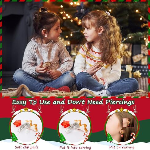 Christmas Clip on Earrings Gift for Kids Teen Girls Hypoallergenic 7 Pairs Sets Optional, Little Girl Cute Christmas Tree Santa Snowman Stockings Elk Small Clip in Earrings Jewelry Gifts in Saudi Arabia