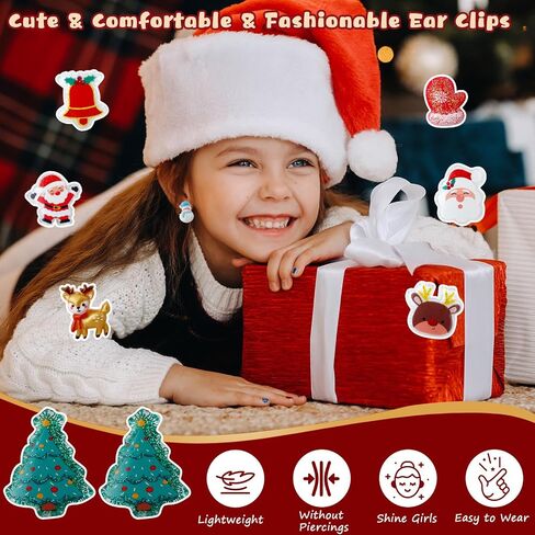 Christmas Clip on Earrings Gift for Kids Teen Girls Hypoallergenic 7 Pairs Sets Optional, Little Girl Cute Christmas Tree Santa Snowman Stockings Elk Small Clip in Earrings Jewelry Gifts in Saudi Arabia