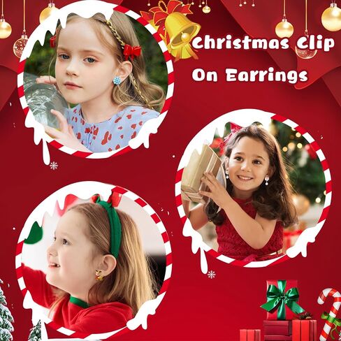 Christmas Clip on Earrings Gift for Kids Teen Girls Hypoallergenic 7 Pairs Sets Optional, Little Girl Cute Christmas Tree Santa Snowman Stockings Elk Small Clip in Earrings Jewelry Gifts in Saudi Arabia