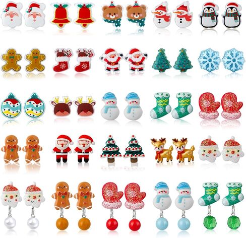 Christmas Clip on Earrings Gift for Kids Teen Girls Hypoallergenic 7 Pairs Sets Optional, Little Girl Cute Christmas Tree Santa Snowman Stockings Elk Small Clip in Earrings Jewelry Gifts in Saudi Arabia