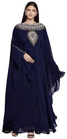 ANIIQ Women Dubai Kaftan Farasha Caftan فستان طويل ماكسي بأكمام طويلة جورجيت عرقي، زفاف، سهرة، حفلة مع وشاح مجاني in Kuwait